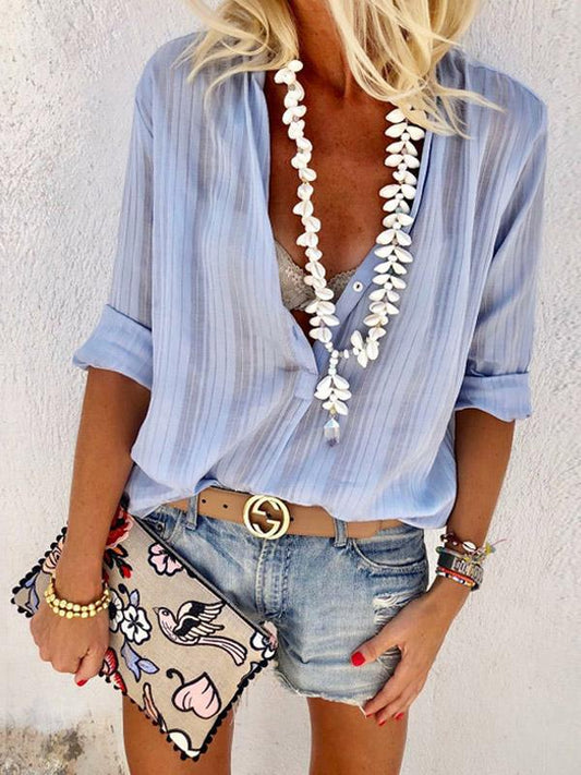 Long Sleeve V Neck Bohemia T-Shirt Tops