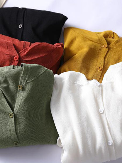 Casual Batwing Sleeve Hooded High-Low V-Neck Buttoned Cardigans