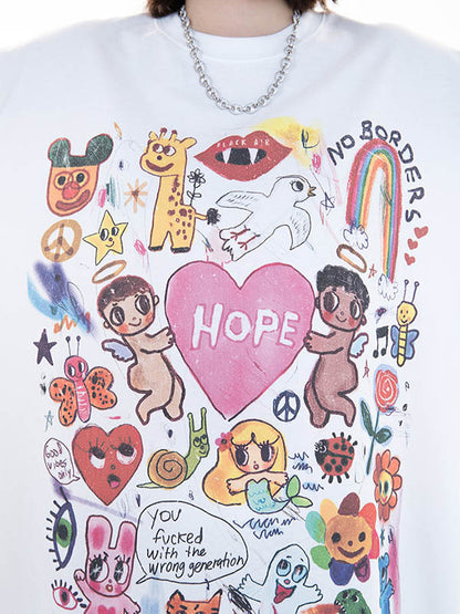 Original Round-Neck Cartoon Printed Loose T-Shirts Tops