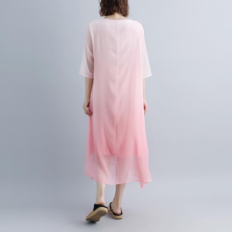 Fake Two-piece Pockets Retro Pink Summer Dress