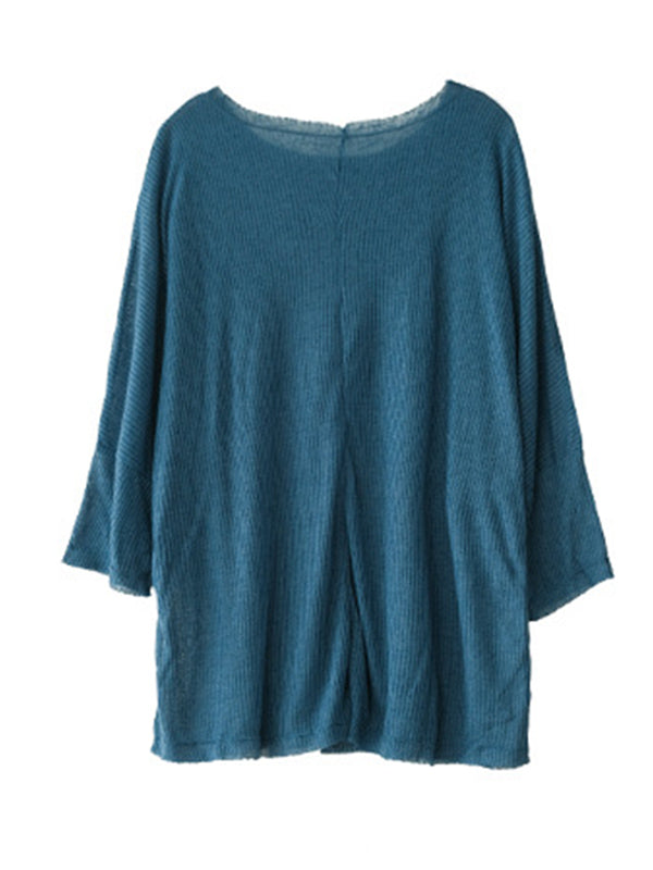 Casual Solid Round-Neck Knitting T-Shirts Tops