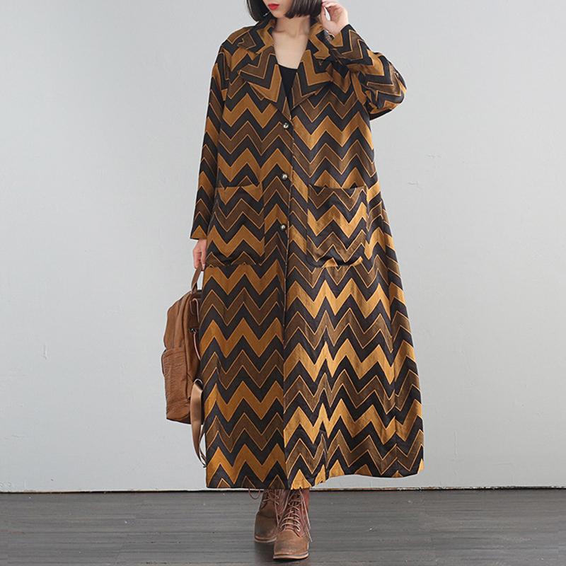 Buykud Wavy Pattern Casual Autumn Loose Trench Coat