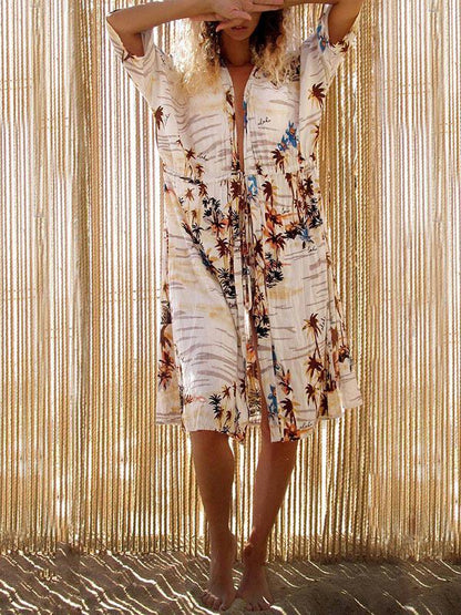 Floral Printed Lace-up Beach Cover-ups