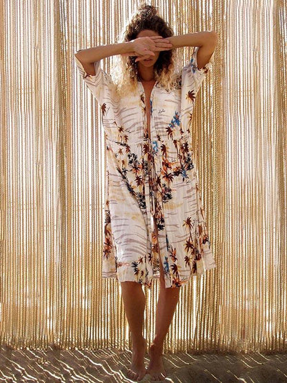 Floral Printed Lace-up Beach Cover-ups