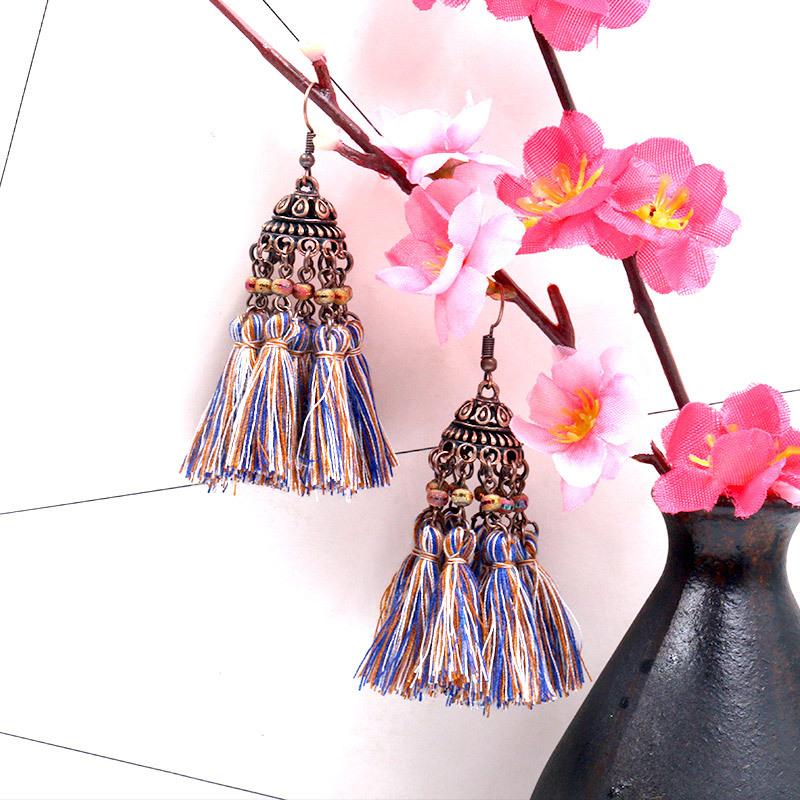 Exaggerated crystal long retro multi-layer tassel earrings Bohemia Earrings Wholesale