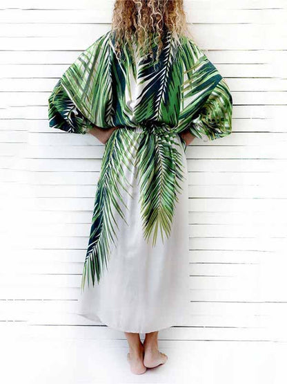 Floral Printed Lace-up Beach Cover-ups