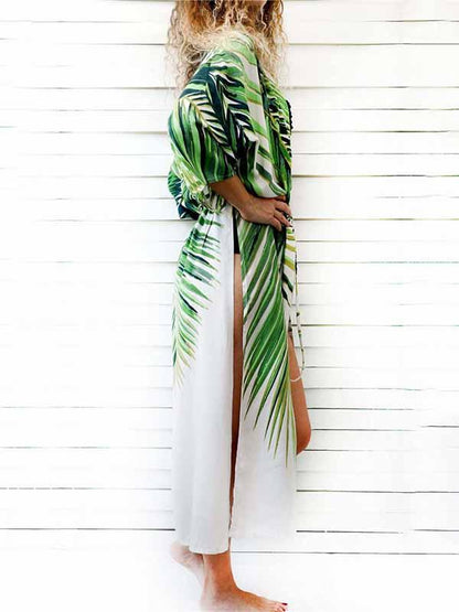 Floral Printed Lace-up Beach Cover-ups