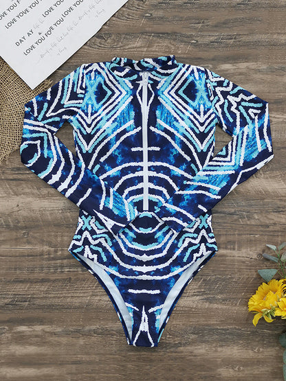 Printed Zipper Long Sleeves One-Piece Wetsuit