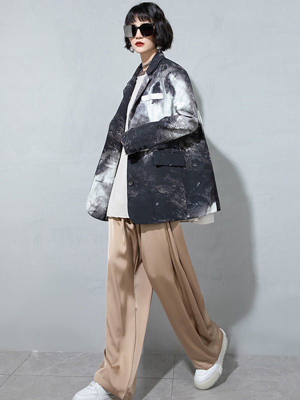 Fashion Tie-Dyed Notched Collar Long Sleeves Blazer