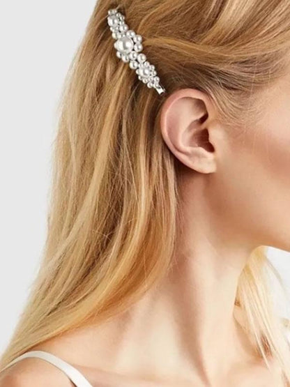 Faux Pearl Hair Clip Beaded Metal Slide In Hair Clip