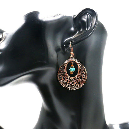 Fashion vintage alloy earrings popular openwork round flower turquoise earrings