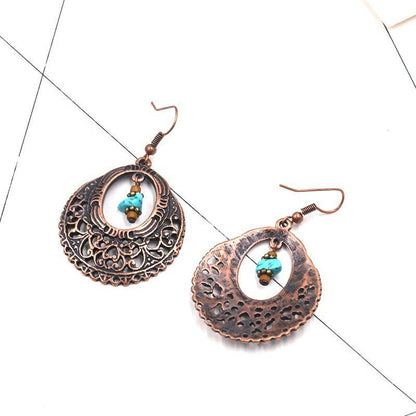 Fashion vintage alloy earrings popular openwork round flower turquoise earrings