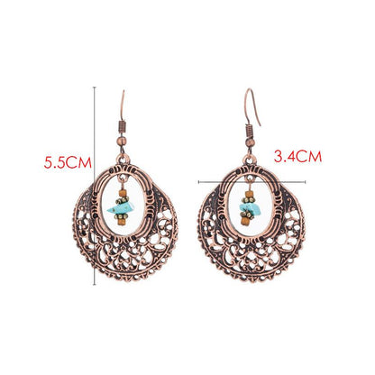 Fashion vintage alloy earrings popular openwork round flower turquoise earrings