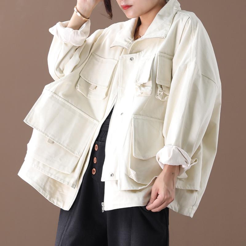 Buykud Casual Pure Color Loose Zipper Jacket