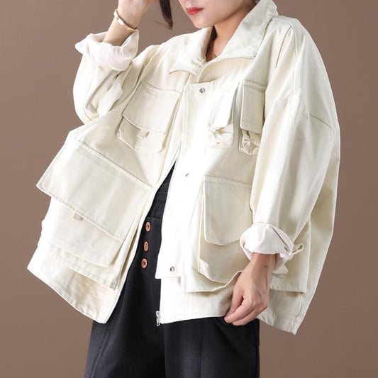 Buykud Casual Pure Color Loose Zipper Jacket
