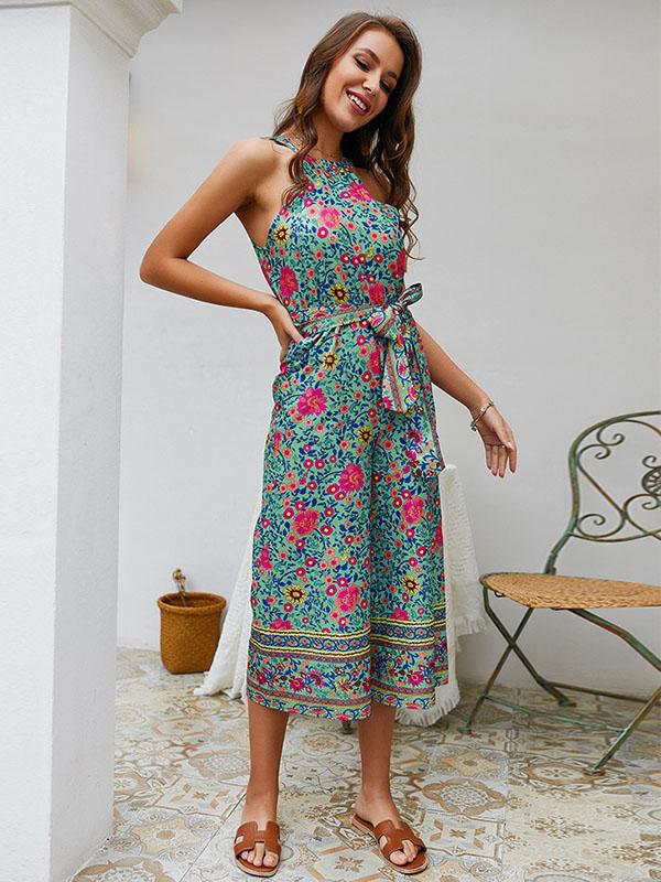 Vacation Printed Bandage Jumpsuits