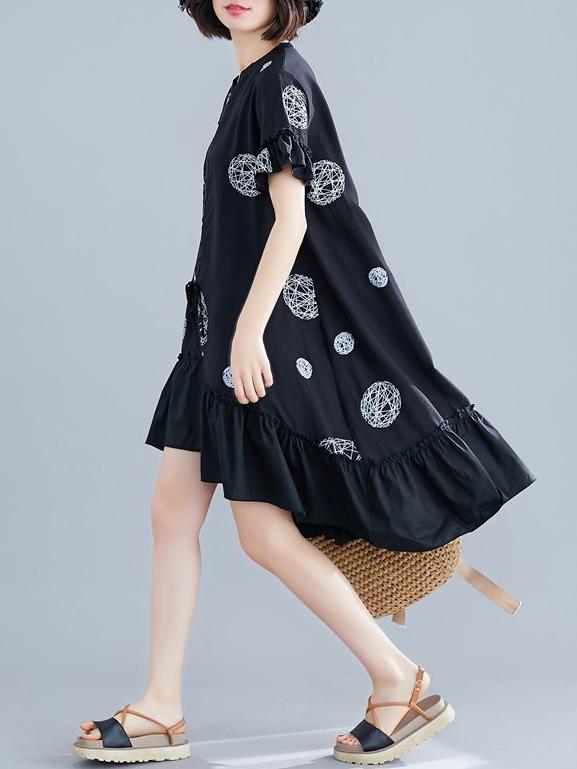 2019 Spring New Loose Falbala Split-joint Dress