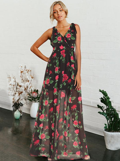 Floral Halterneck V-neck Bohemia Maxi Dress