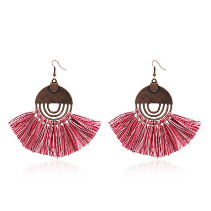 8 color bohemian Personality fan-shaped tassel earrings