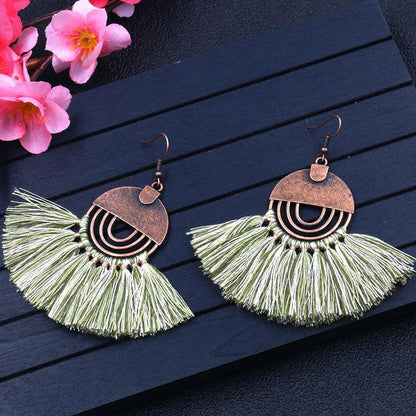 8 color bohemian Personality fan-shaped tassel earrings