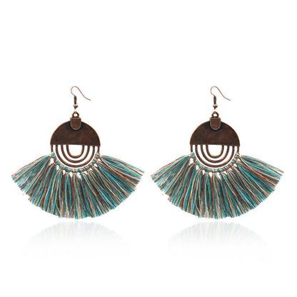 8 color bohemian Personality fan-shaped tassel earrings