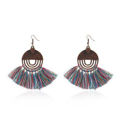 8 color bohemian Personality fan-shaped tassel earrings