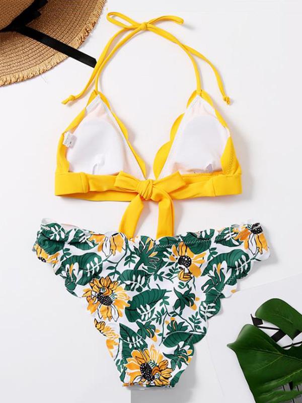 Stretch-Crepe Floral-Print Split Bikini Swimsuit