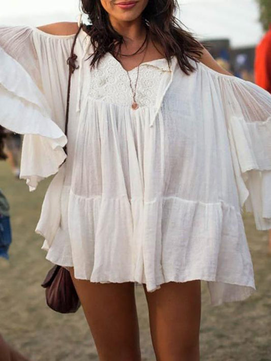 Ruffled Falbala Sleeves Loose Blouses&Shirts Top