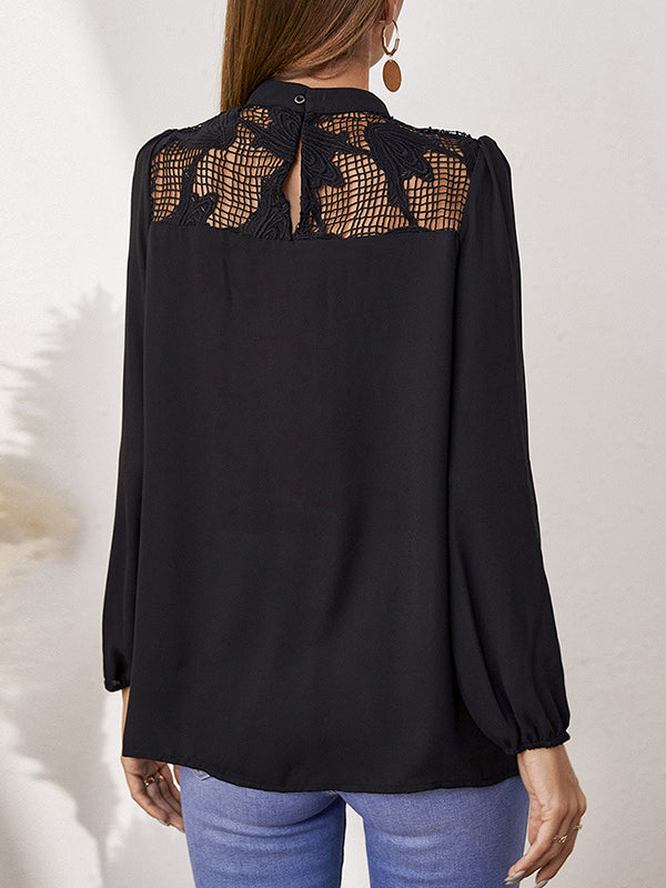 Original Mesh Hollow Split-Joint Pleated Solid Color T-Shirt Top