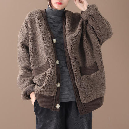 Buykud Retro Pure Color Single Breasted V-neck Coat