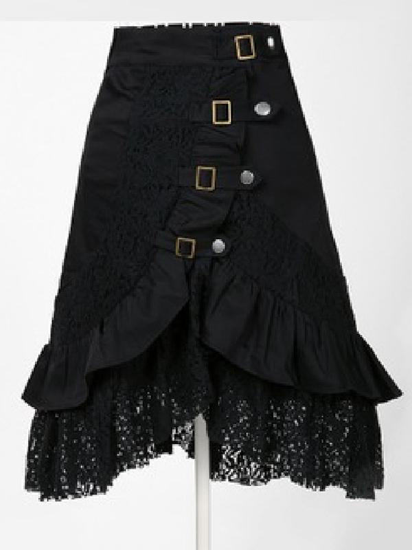 Punk Solid Cropped Split-Joint Lace Skirts Bottoms