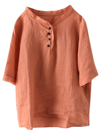Original Linen Solid Color Half Sleeve T-Shirts Tops
