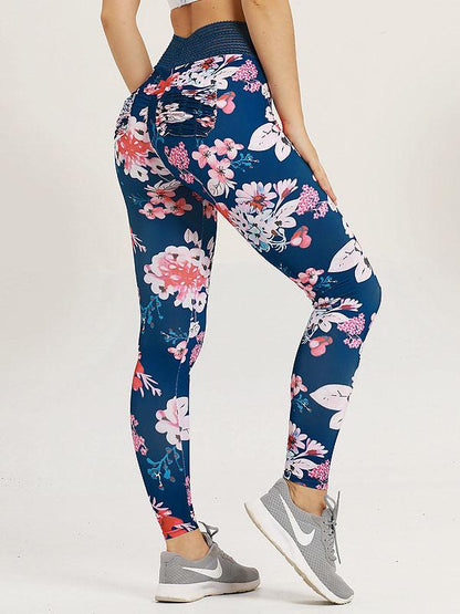 Pleated Empire Printed Skinny Leg Yoga Legging