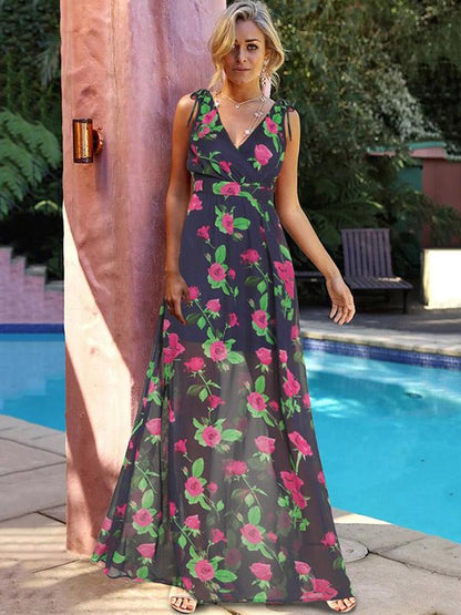 Floral Halterneck V-neck Bohemia Maxi Dress