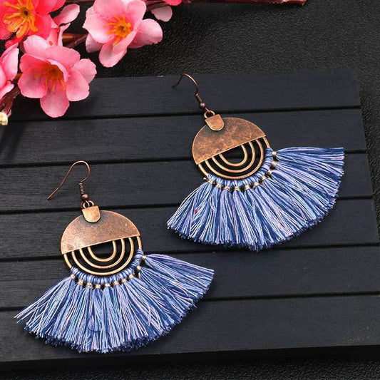 8 color bohemian Personality fan-shaped tassel earrings