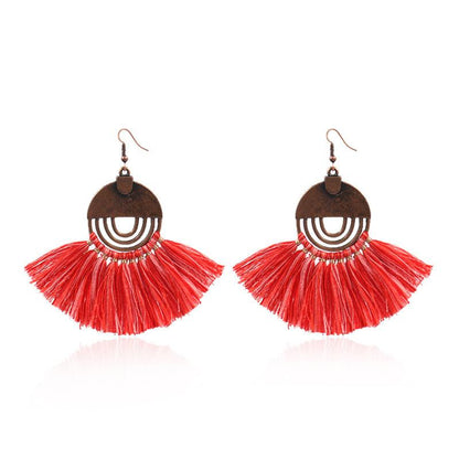 8 color bohemian Personality fan-shaped tassel earrings