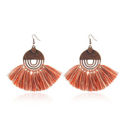 8 color bohemian Personality fan-shaped tassel earrings