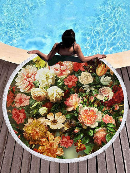Oil Painting Flowers Beach Mats