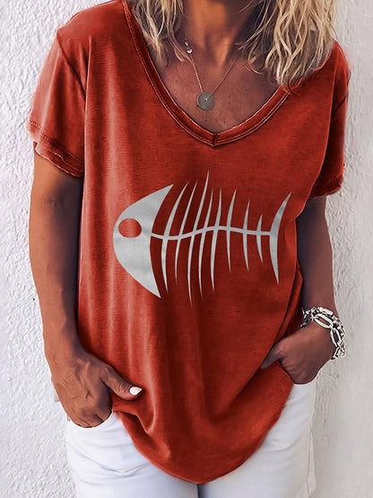 Fashion Fishbone Printed T-shirt