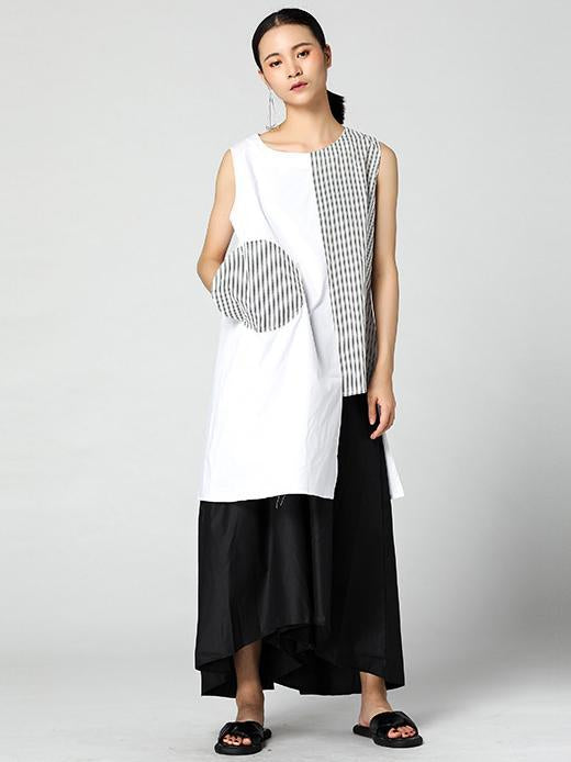 Original Asymmetric Designed Striped Blouse in Loosen Style