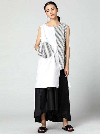 Original Asymmetric Designed Striped Blouse in Loosen Style