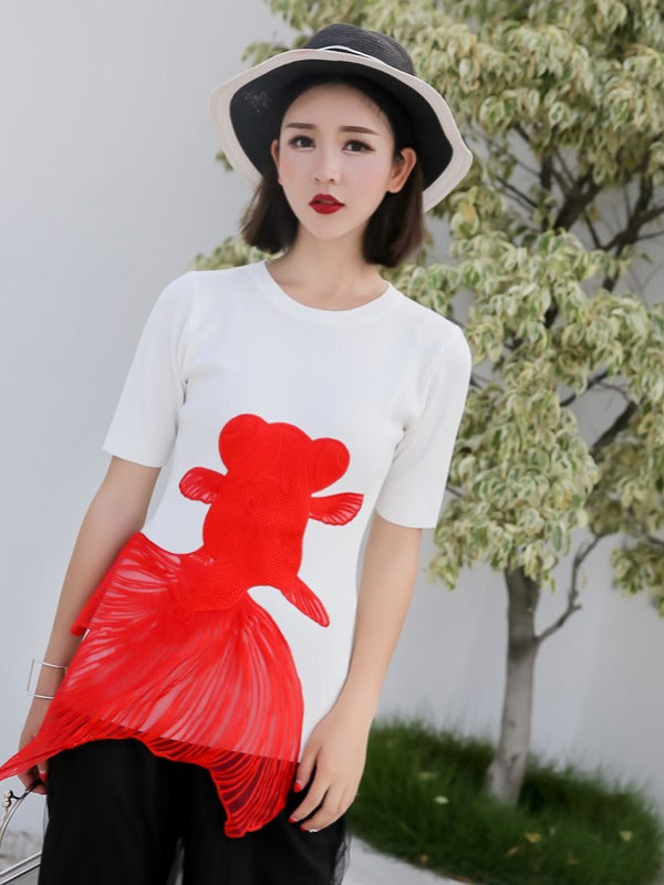 CASUAL FISH EMBROIDERED KNITTING T-SHIRTS