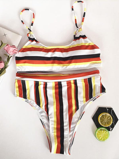 Multicolor Stripes Two-pieces Bikini Swimwear