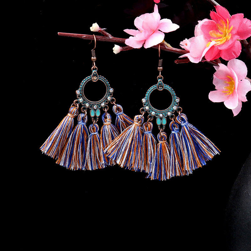 Long tassel earrings circle alloy diamond earrings