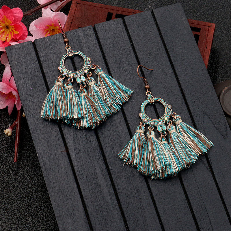 Long tassel earrings circle alloy diamond earrings