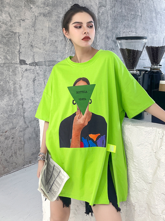 Casual Loose Printed Split-Sideshort Sleeves T-Shirts