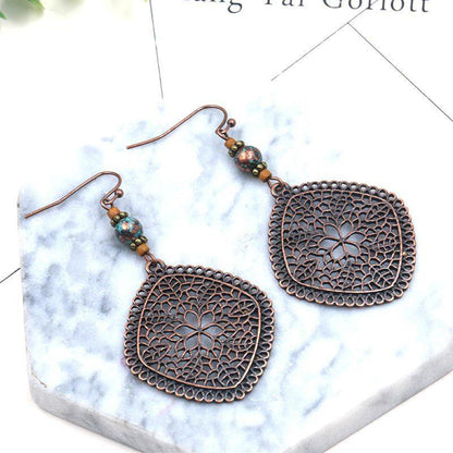 Diamond shaped pine stone vintage ethnic earrings