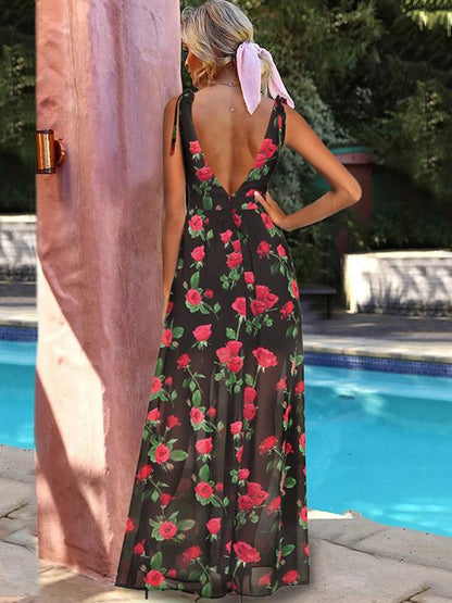 Floral Halterneck V-neck Bohemia Maxi Dress
