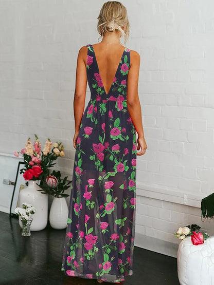 Floral Halterneck V-neck Bohemia Maxi Dress