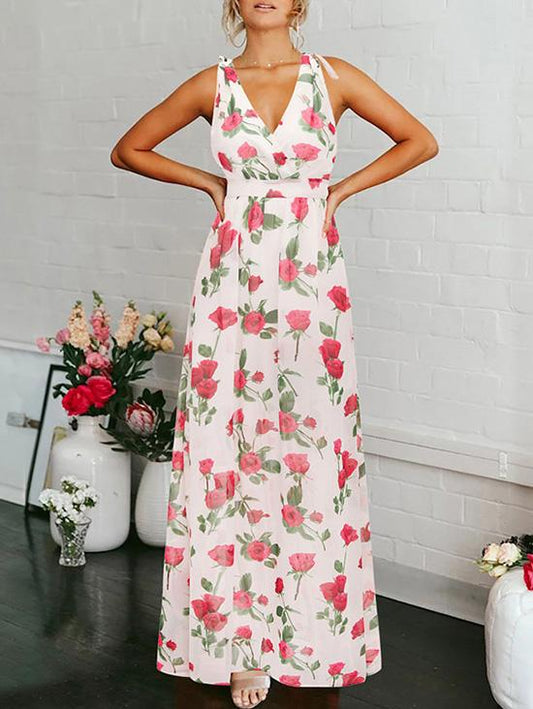 Floral Halterneck V-neck Bohemia Maxi Dress